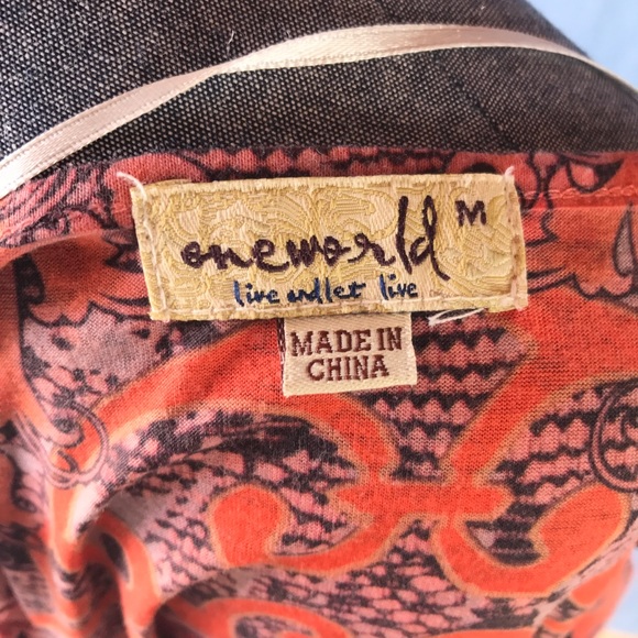 One World Medium Pink & Orange BoHo Tribal Shirt - Picture 8 of 8